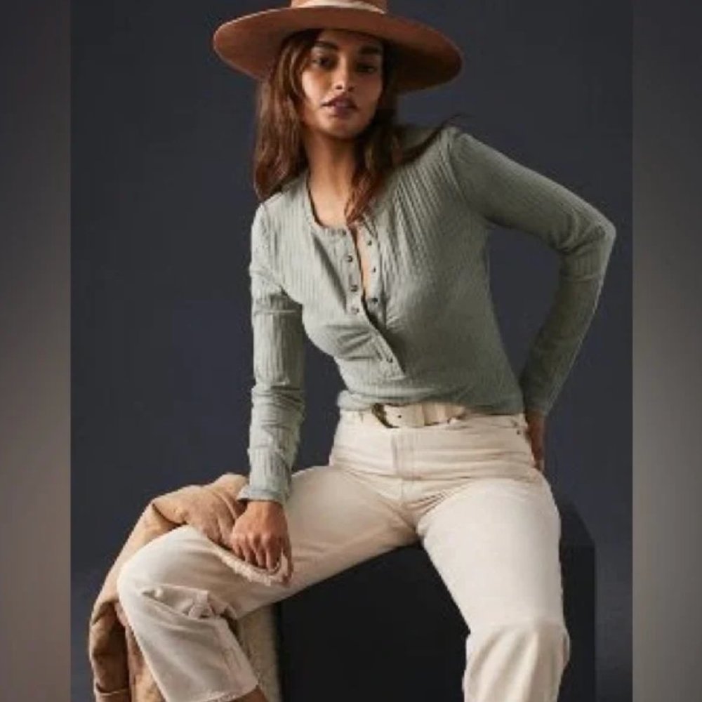 NWT Anthropologie Ribbed Henley Long Sleeve